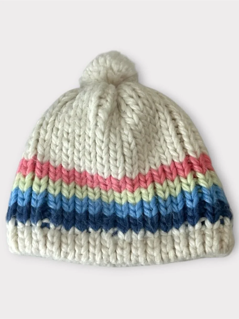 Carter's Baby Girl Beanie Striped Pompom White Multicolor Striped Size 12-24m